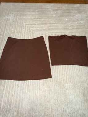 Classic Brown Mini Skirt & Matching Strapless Top- Sleek Everyday Style